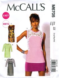 6705 MCCALLS EZ KNITS SLEEVES OR NOT PULLOVER TOPS, TUNICS PATTERN 4-14
